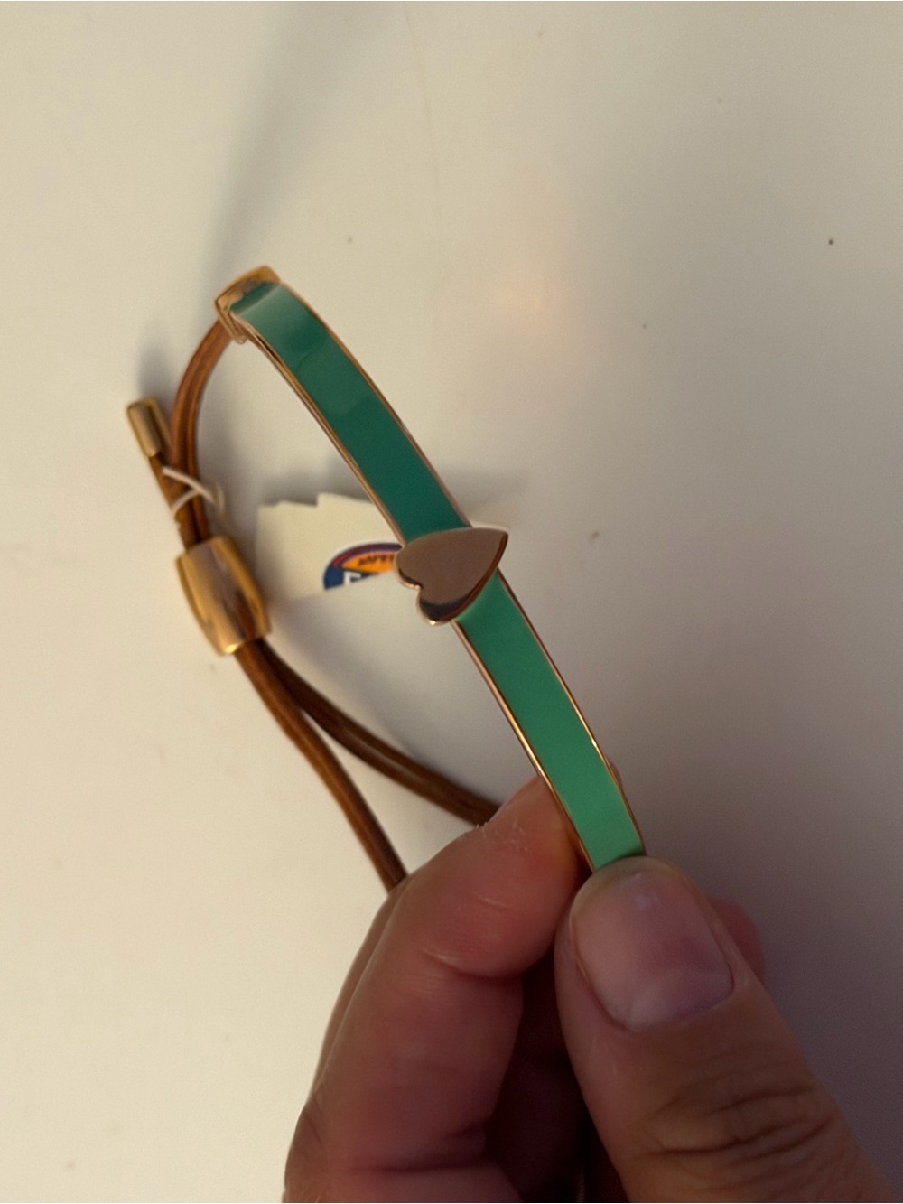 Gold-Tone Bracelet with Mint Green Enamel and Heart Accent
